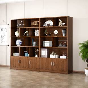 新款 一件落地简易书架小户型书本带柜门格子柜家用图书馆组合书