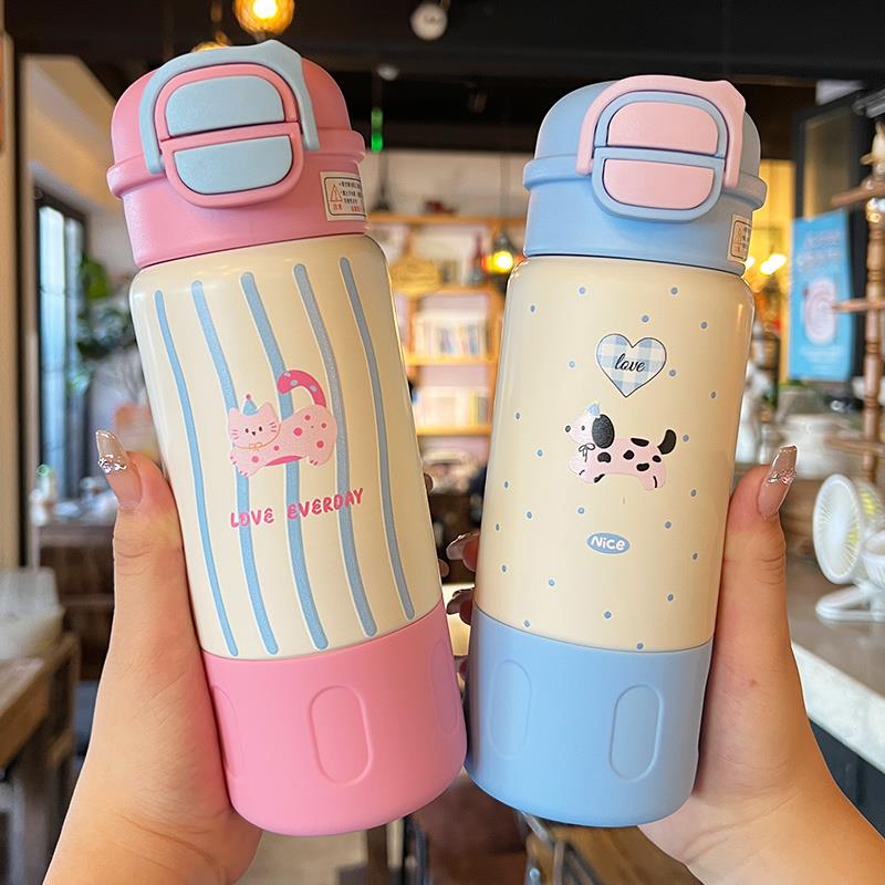儿童保温杯女孩上学专用2024新款双饮吸管杯女生高颜值便携水杯子