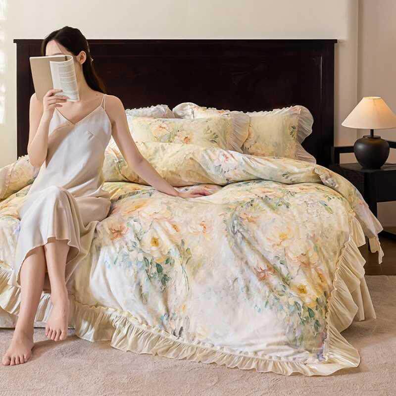 韩式高档公主风100磨毛四件套床单被套柔软舒适秋冬床品