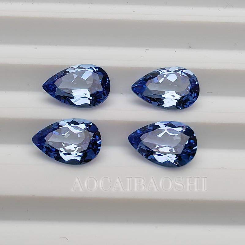 奥彩宝饰水滴形矢车菊人工培育提拉法合成蓝宝石梨形裸石珠宝