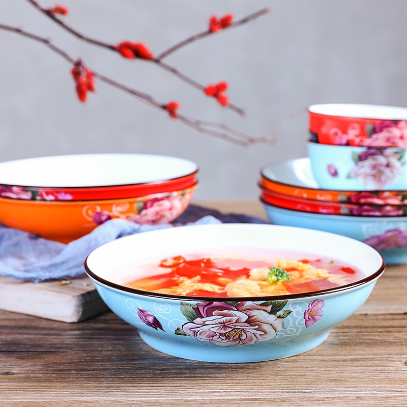 日式创意盘子家用深圆汤盘菜盘饭盘餐盘色釉简约陶瓷盘餐具套装