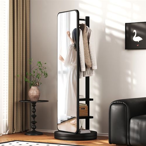 中古风全身镜落地家用卧室旋转穿衣镜衣帽架一体占空间试衣镜