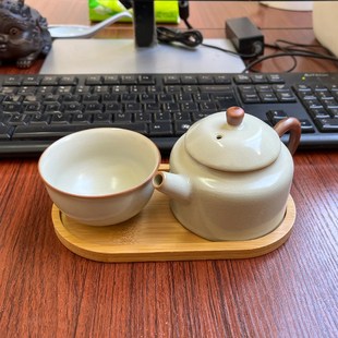 家用办公功夫茶具 米黄汝窑一壶一杯配盘办公室一人饮F休闲小套装