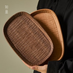 日式 如是 纯手工雕刻托盘樱桃木茶盘家用实P木手作果盘餐盘客厅