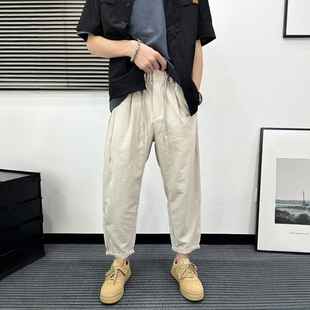 子男款 清凉感透气慵懒风松紧带西装 裤 直筒休闲裤 夏 垂感阔腿裤 薄款