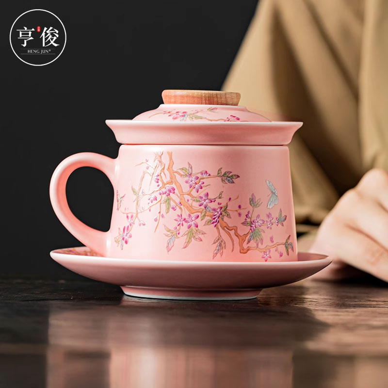 白瓷茶咖杯陶瓷泡茶杯茶水分离茶咖家用个人专用咖啡杯办公室水杯