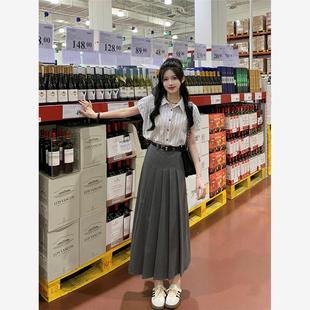 女套装 夏季 条纹衬衫 学院风高级感修身 显瘦半身百褶长裙jk制服短袖