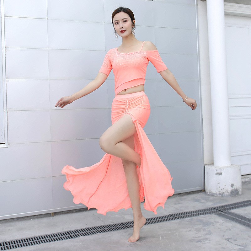 春夏季肚皮舞服装舞服套装女网纱面料露肩烫钻Q工艺初学者舞团表
