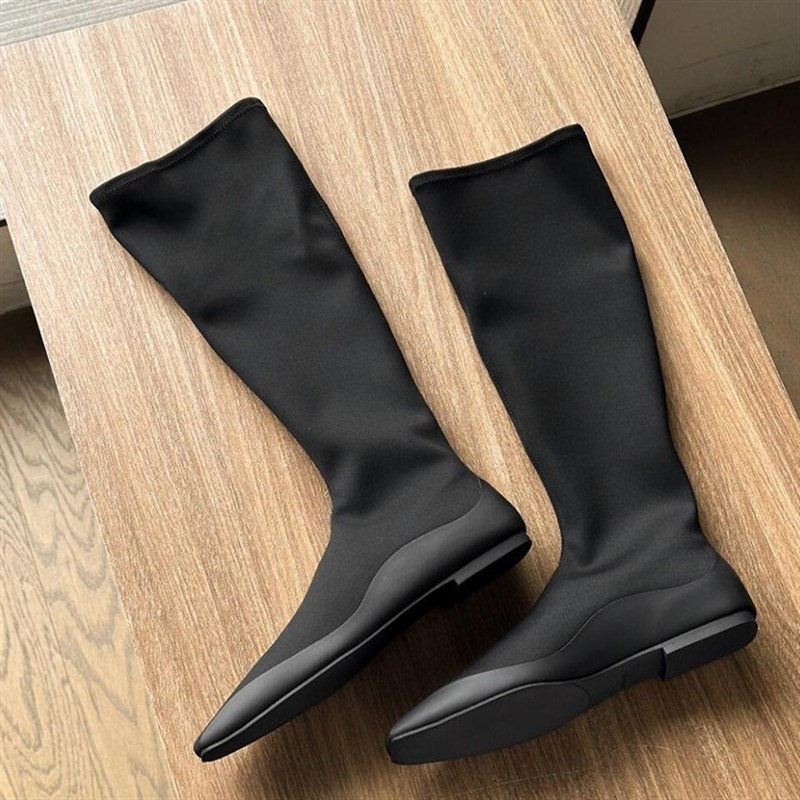 极简row风百搭j美腿靴弹力瘦瘦靴女长筒袜靴方头平底不过膝长靴子