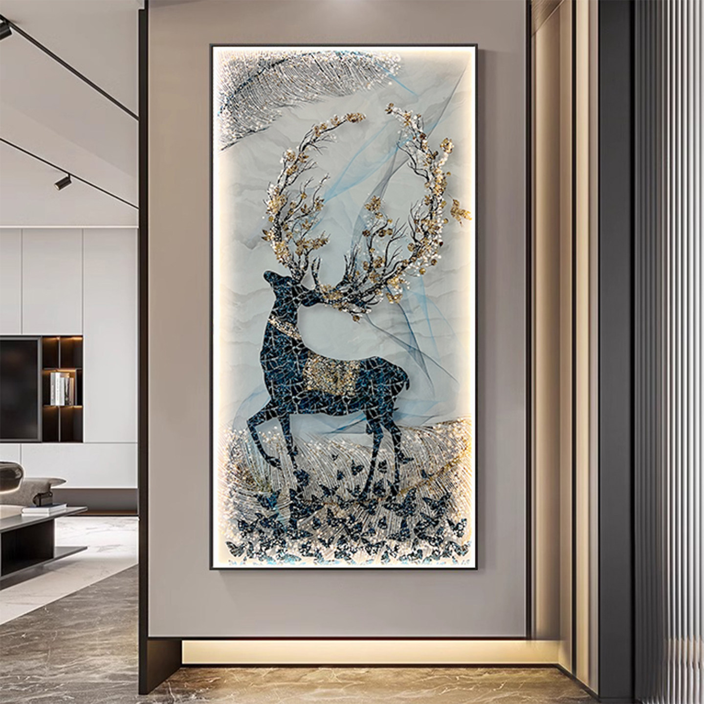 欧式轻奢入户玄关装饰画 画LED灯光画 画高端走廊过道挂画 画客厅