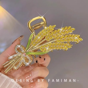 金色麥穗發(fā)夾發(fā)卡抓夾網(wǎng)紅鯊魚夾盤發(fā)頭飾送禮L 新款 買一送一