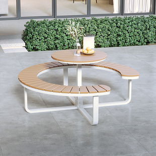 户外连身圆桌组合休闲 别墅庭院花园桌椅公园商业街小吃街户外圆