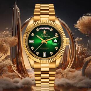 黄金高端瑞士牌男士手表男款烟熏绿日志系列防水全自动机械手表