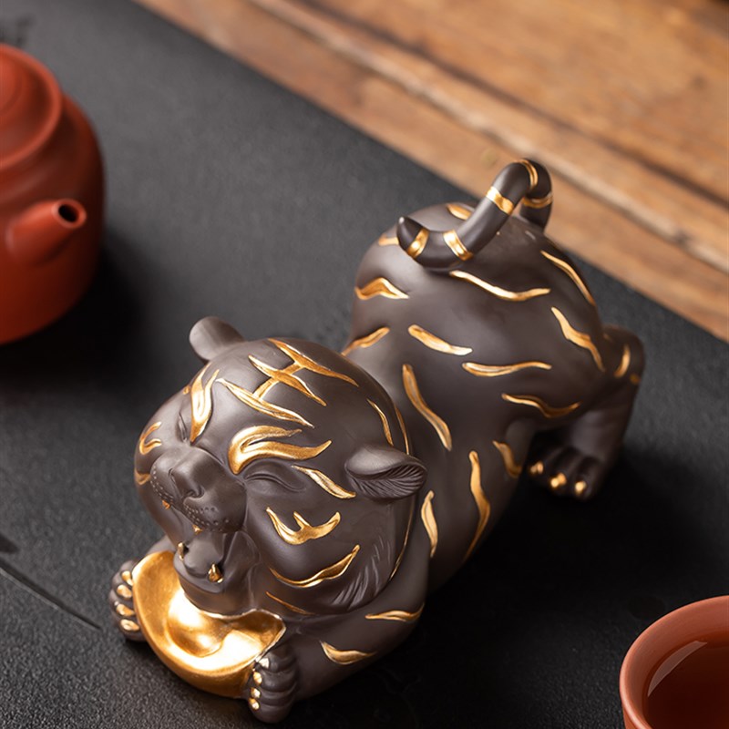豪跃创意紫砂老虎茶宠摆件精品可养功夫茶具茶兽茶桌茶台茶盘茶玩