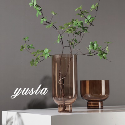 轻奢级感现简约几何圆灰色花玻璃水培花器摆件样板房间家居