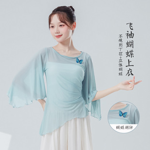 2026年新款舞蹈练功服女古典舞纱衣飘逸演出服上衣成人蓝色舞蹈服