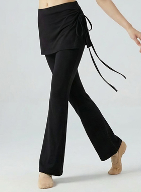 2026年新款屁帘喇叭裤系带微喇裤现代舞瑜伽裤高腰包臀黑色舞蹈裤