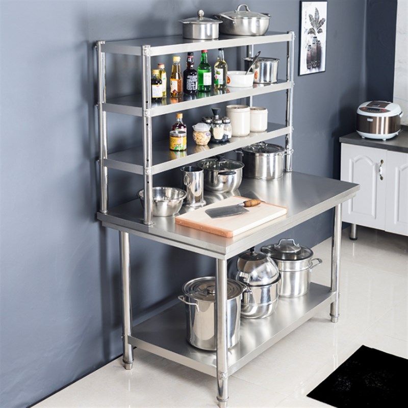 饭店不锈钢工作台带立架多层厨房切菜打荷台面操作台加架子可定做