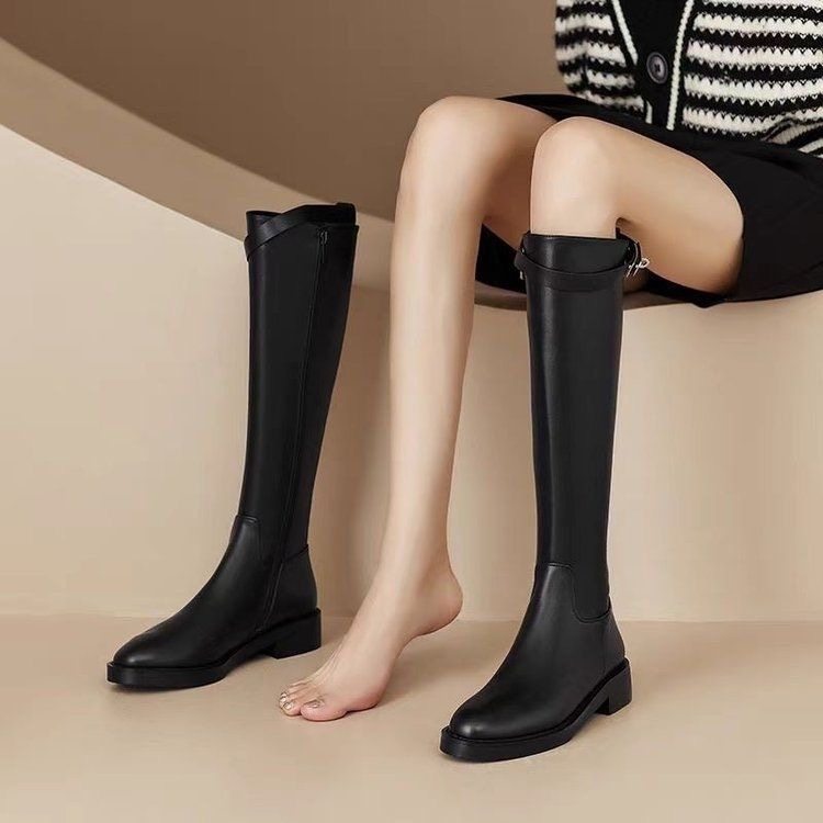 不过膝长靴女2025新款韩版皮带扣保暖长筒靴中跟低跟骑士靴女,女鞋,骑士靴,淘宝优惠券,粉丝福利购,淘宝优惠卷