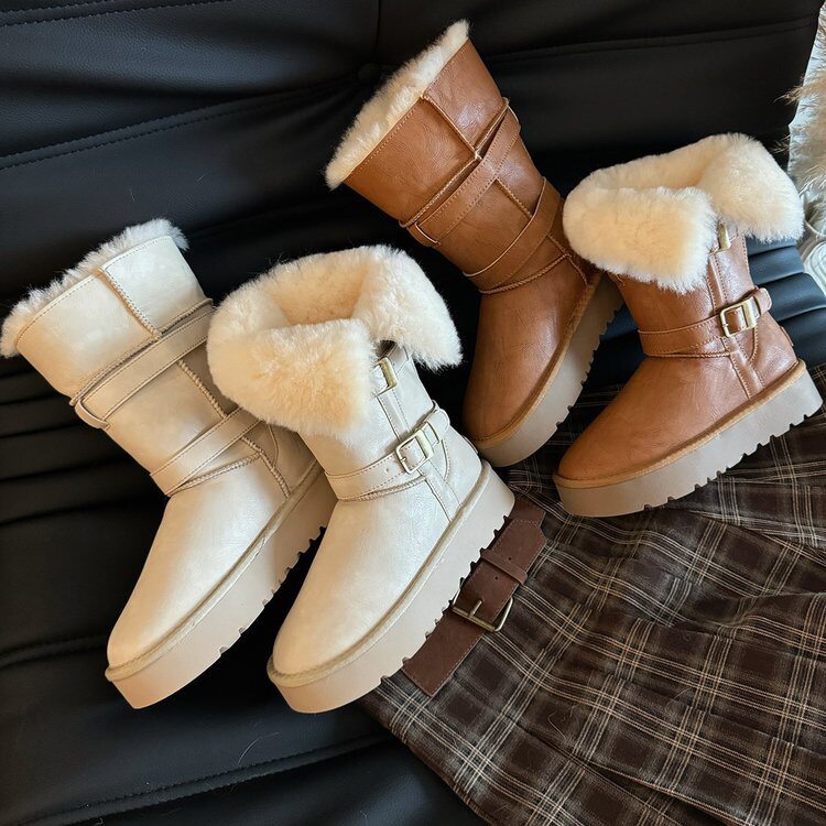 女中筒皮毛一体防滑保暖雪地靴