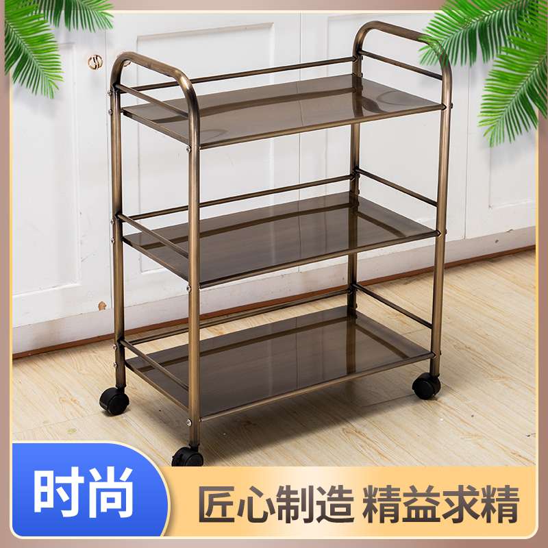 不锈钢三层火锅菜架车酒店餐桌三层手推车酒水碗筷焖锅置物架餐车