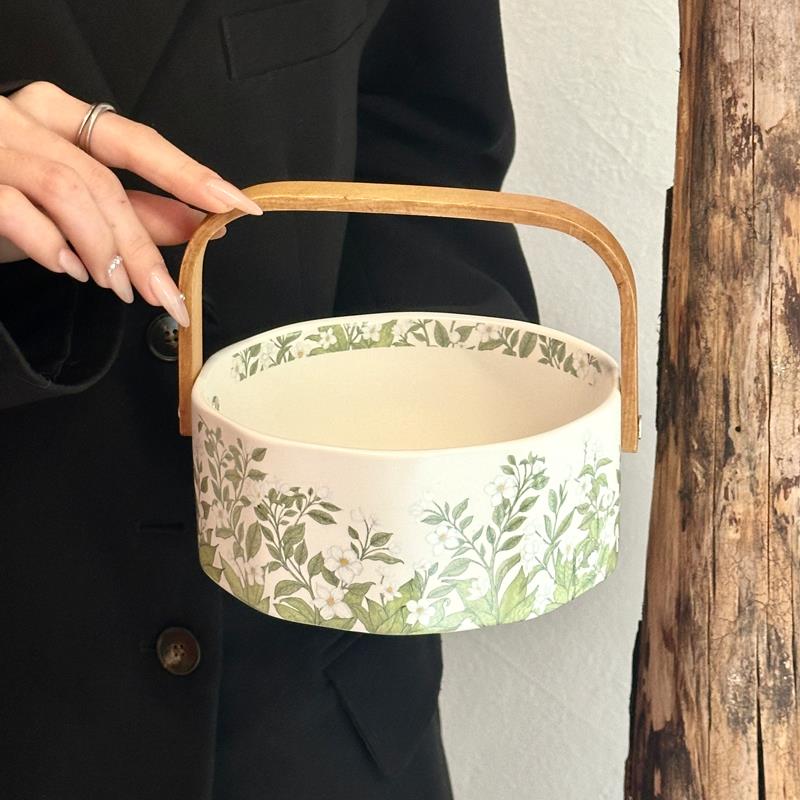 复古原创设计中古水彩画铃兰花果盘陶瓷水果篮高颜值托盘家用餐具