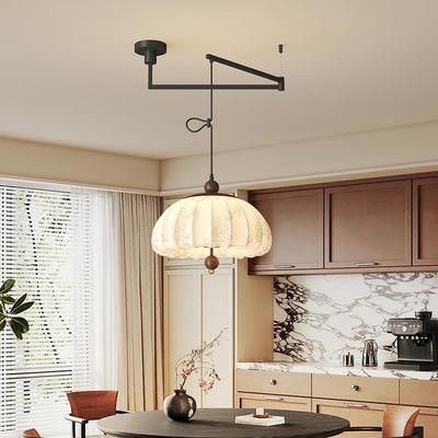 宋代美学餐厅吊灯新中式餐桌灯可位移摇臂中古风布艺书房卧室吊灯