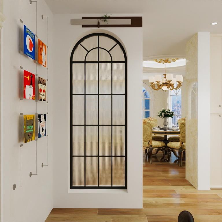 法式覆古铁艺真窗壁饰拱形假窗户墙面装饰屏风隔断长虹玻璃玄关