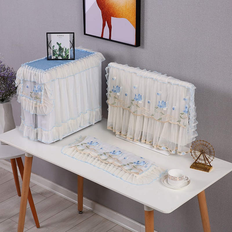 开机不取电脑台式机显示器装饰防尘罩田园蕾丝桌面布盖布一体机