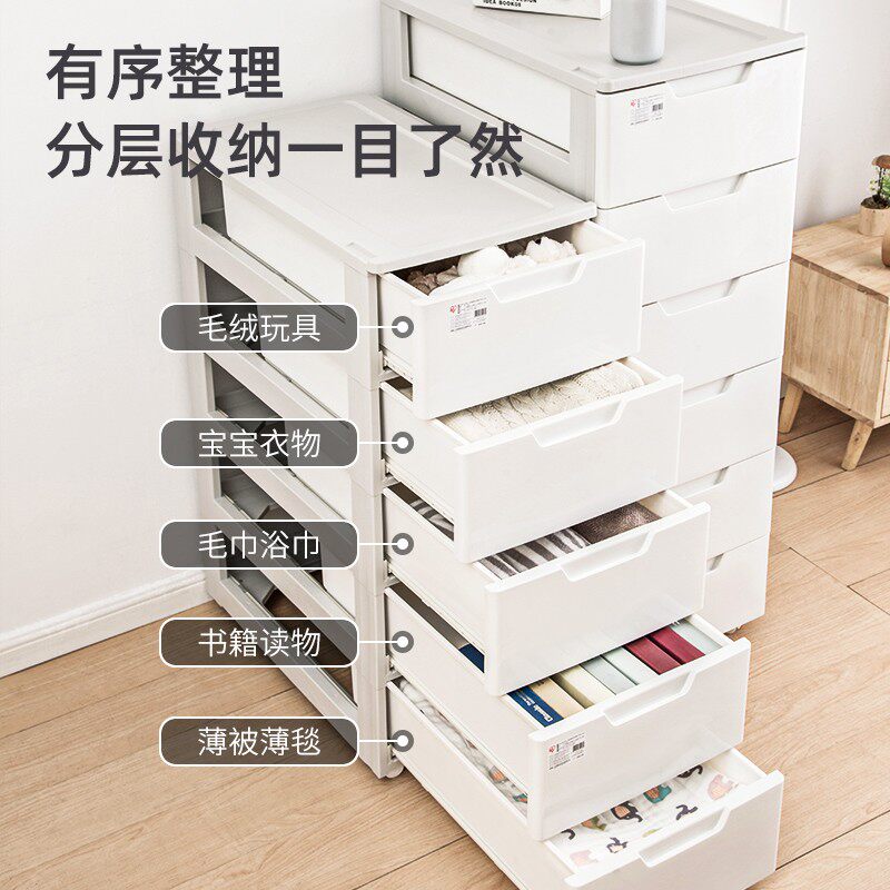 爱丽思IRIS加深收纳柜子抽屉式塑料宝宝衣柜玩具整理柜带滑轮柜子