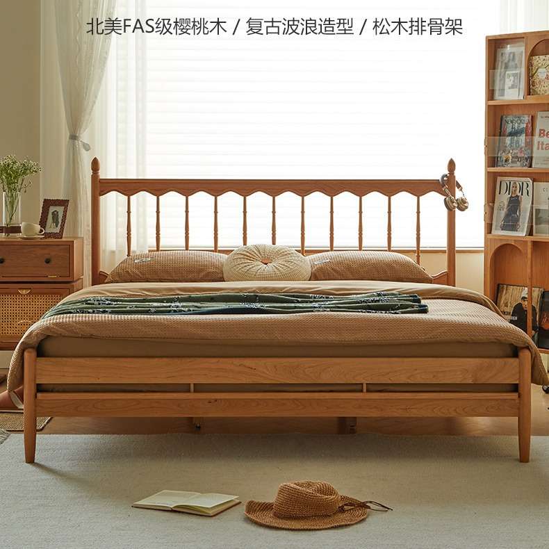 北欧实木床温莎床日式樱桃木主卧1.5米床1.8米双人床榫卯结构