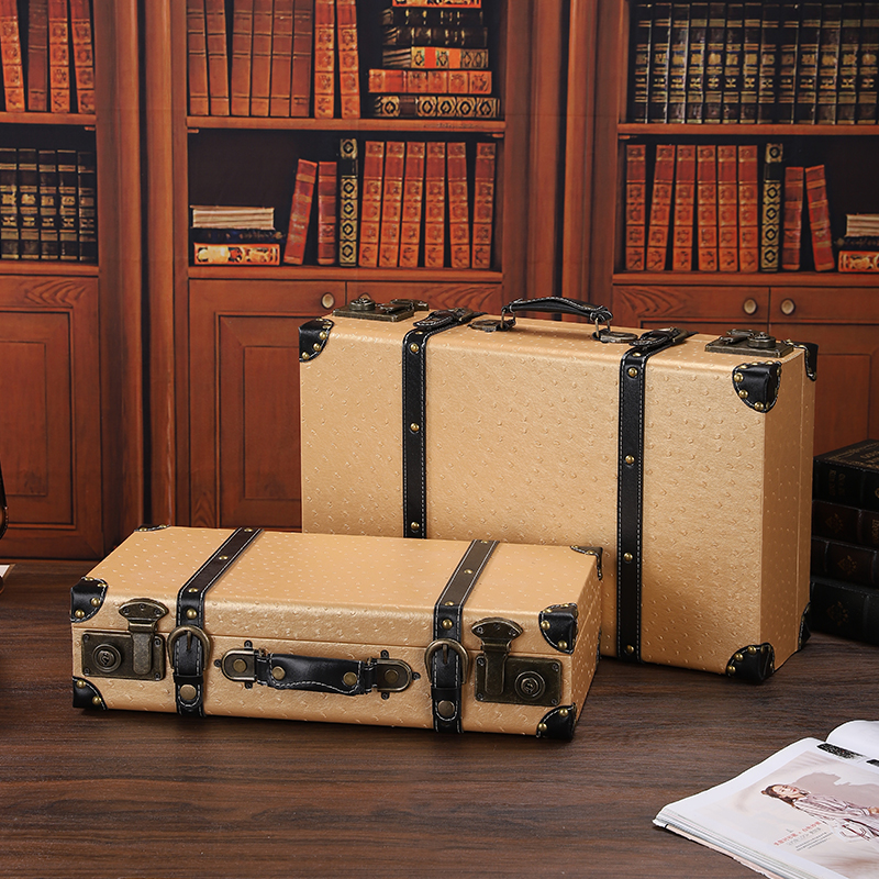 欧式复古编织纹手提箱收纳箱老式皮箱整理储物箱木箱旅行摄影道具