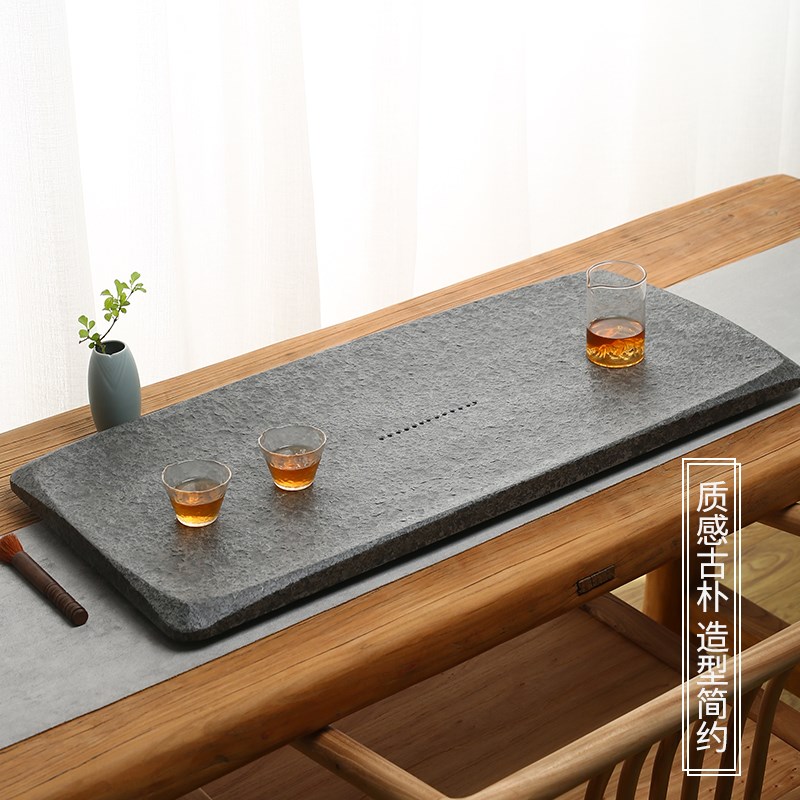 仟舟石茶盘天然乌金石茶盘家用古风原石面简约整块石头茶台大茶海