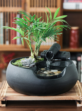 迷你创意流水家居生财招财小型摆件办公室桌面循环水结婚乔迁礼物