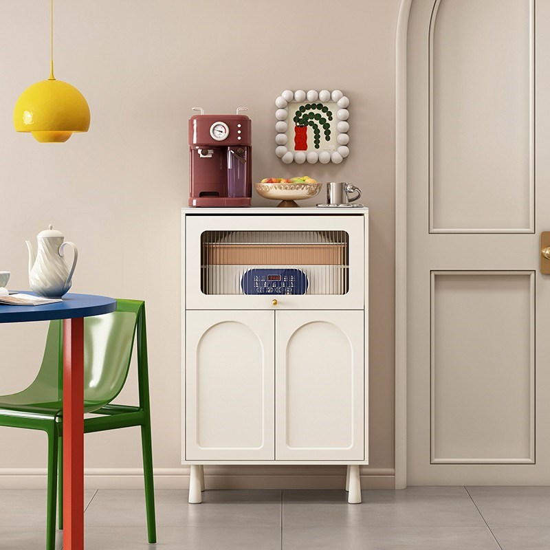 奶油风岩板餐边柜现代简约茶水柜客厅沙发边柜厨房橱柜收纳置物柜