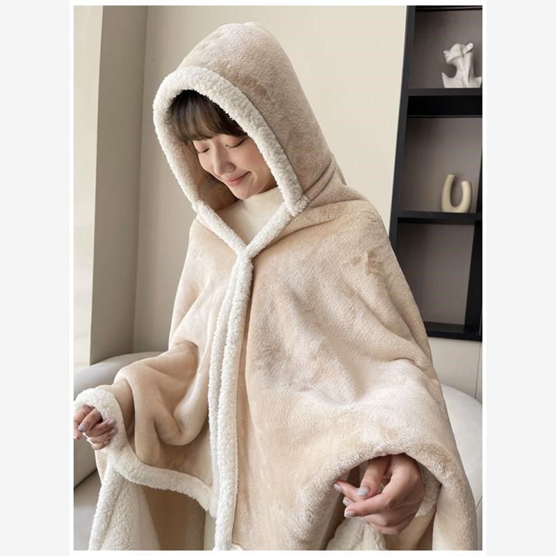 办公室午睡毯沙发盖毯冬季加厚午休懒人空调披肩小毯子带帽绒毯,居家日用,保暖披肩,淘宝优惠券,粉丝福利购,淘宝优惠卷