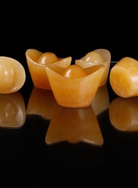 天然米黄玉聚宝盆摆件石雕元宝摆设聚宝盆招财聚财客厅开业礼品