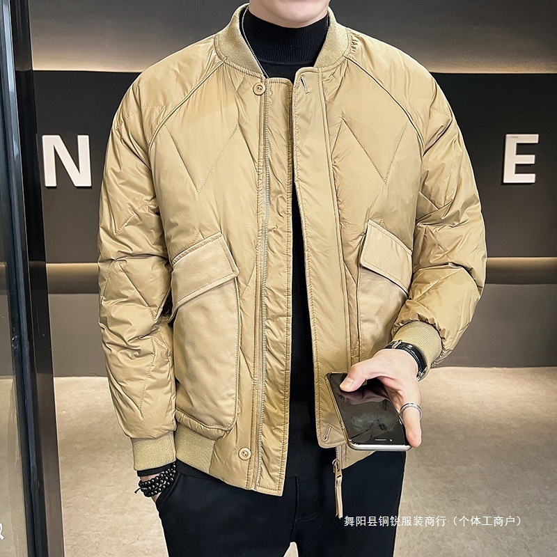 冬季新款棒球领潮流男装加厚鸭绒保暖羽绒服个性帅气时尚百搭外套