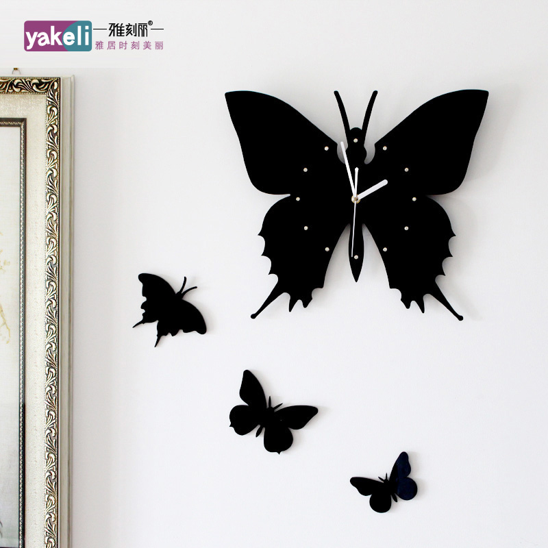 雅刻丽创意钟表挂钟客厅静音田园艺术现代简约时钟潮流蝴蝶石英钟