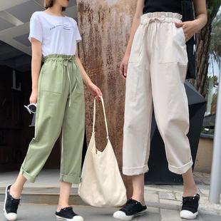哈倫褲 休閑褲 韓版 系帶寬松高腰闊腿長(zhǎng)褲 子女新款