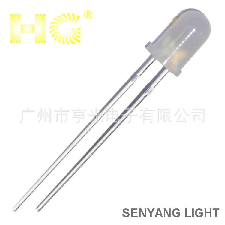5MM雾状白发黄光直插LED灯珠 长脚圆头乳白胶体亮LED发光管