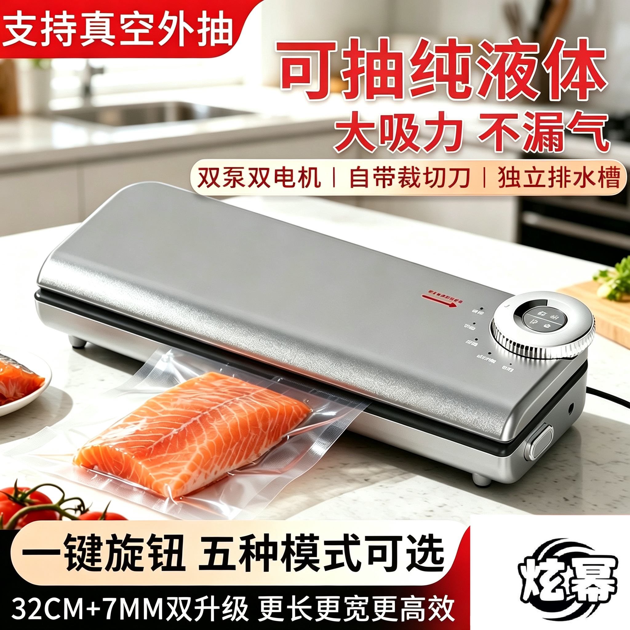 可抽液体家用真空机智能封口机商用小型全自动真空保鲜机塑封机