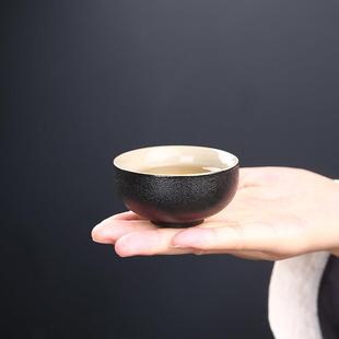 黑陶圆形禅定主人杯日式小号茶杯家用防烫带把杯彷古单杯个性品茗