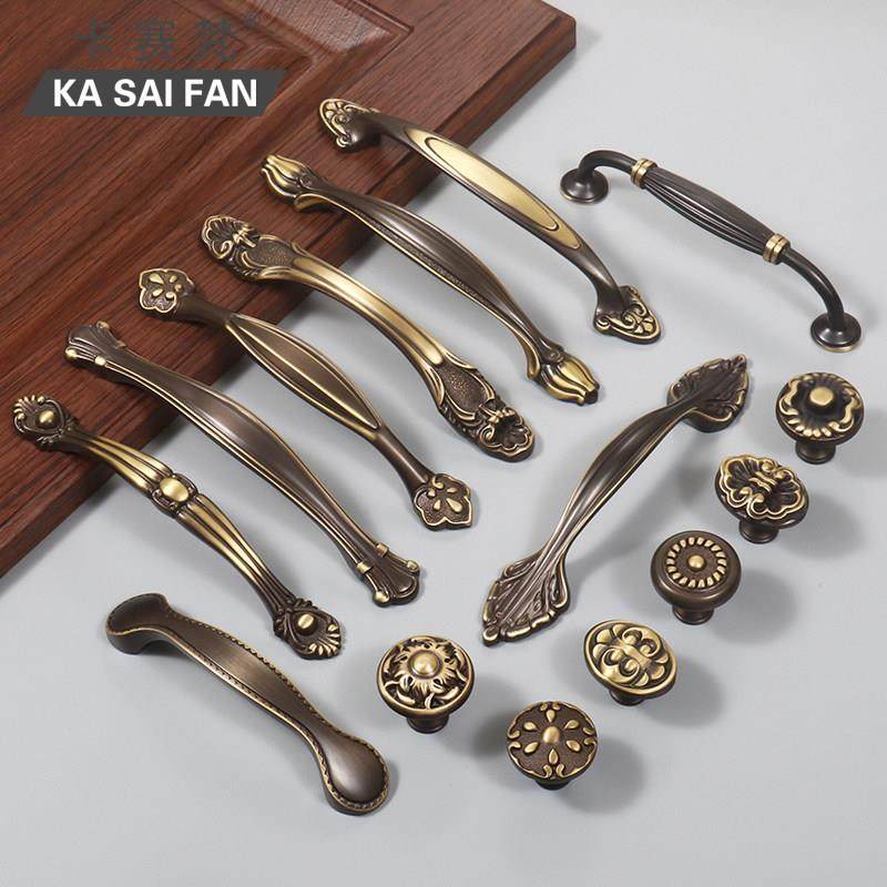 彷古铜抽屉美式覆古全铜把手柜门衣柜欧式黄铜新中式法式纯铜拉手