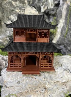 中式古建筑微景观造景假山凉亭模型吸水水陆房子鱼缸盆景古建筑