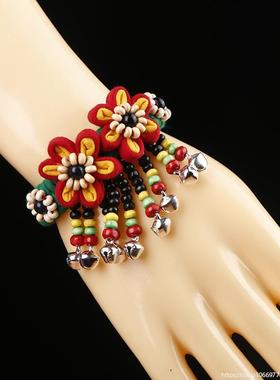 批10发云南创意布艺手炼丽江民族风饰品手炼中国特色布艺花朵铃铛