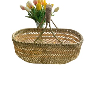 竹编采摘买提菜篮鸡蛋小竹篮筐收纳篮织家用手提大竹篮子水果