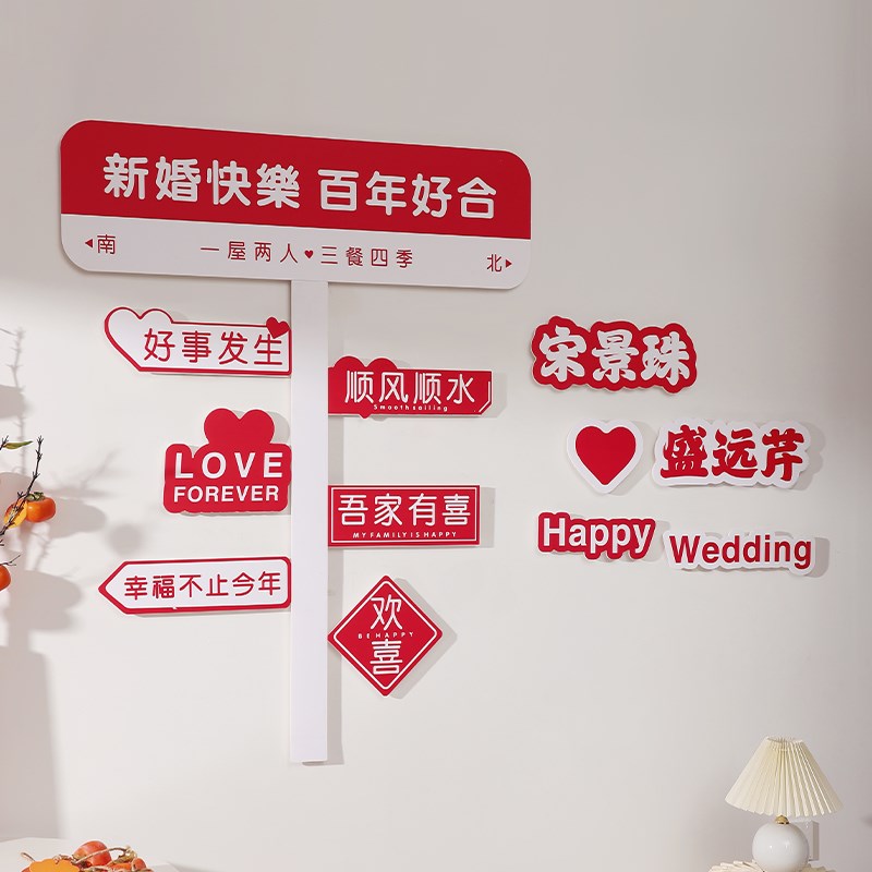 婚房布置套装结婚新房男方女方卧室客厅婚礼装饰拉花留影区背景墙