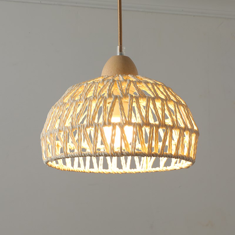 田园复古藤艺吊灯餐厅吧台阳台飘窗民宿vintage中古风侘寂原木灯