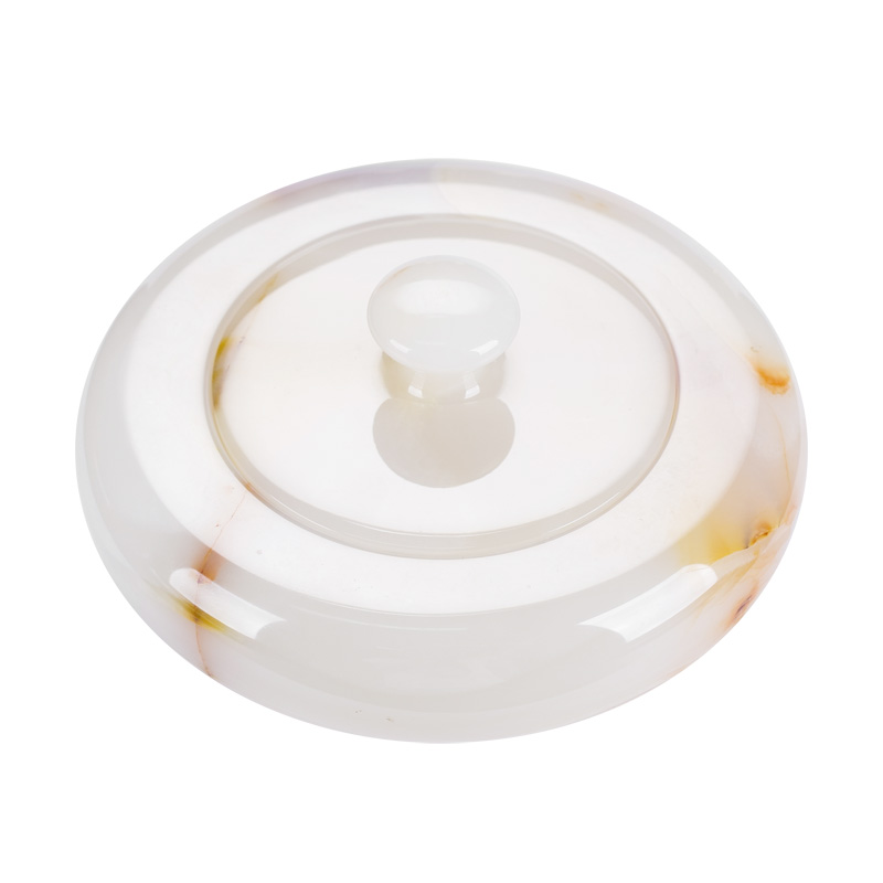 石诚记中式办公室高档玉石带盖烟灰缸防飞灰家用轻奢客厅创意摆件